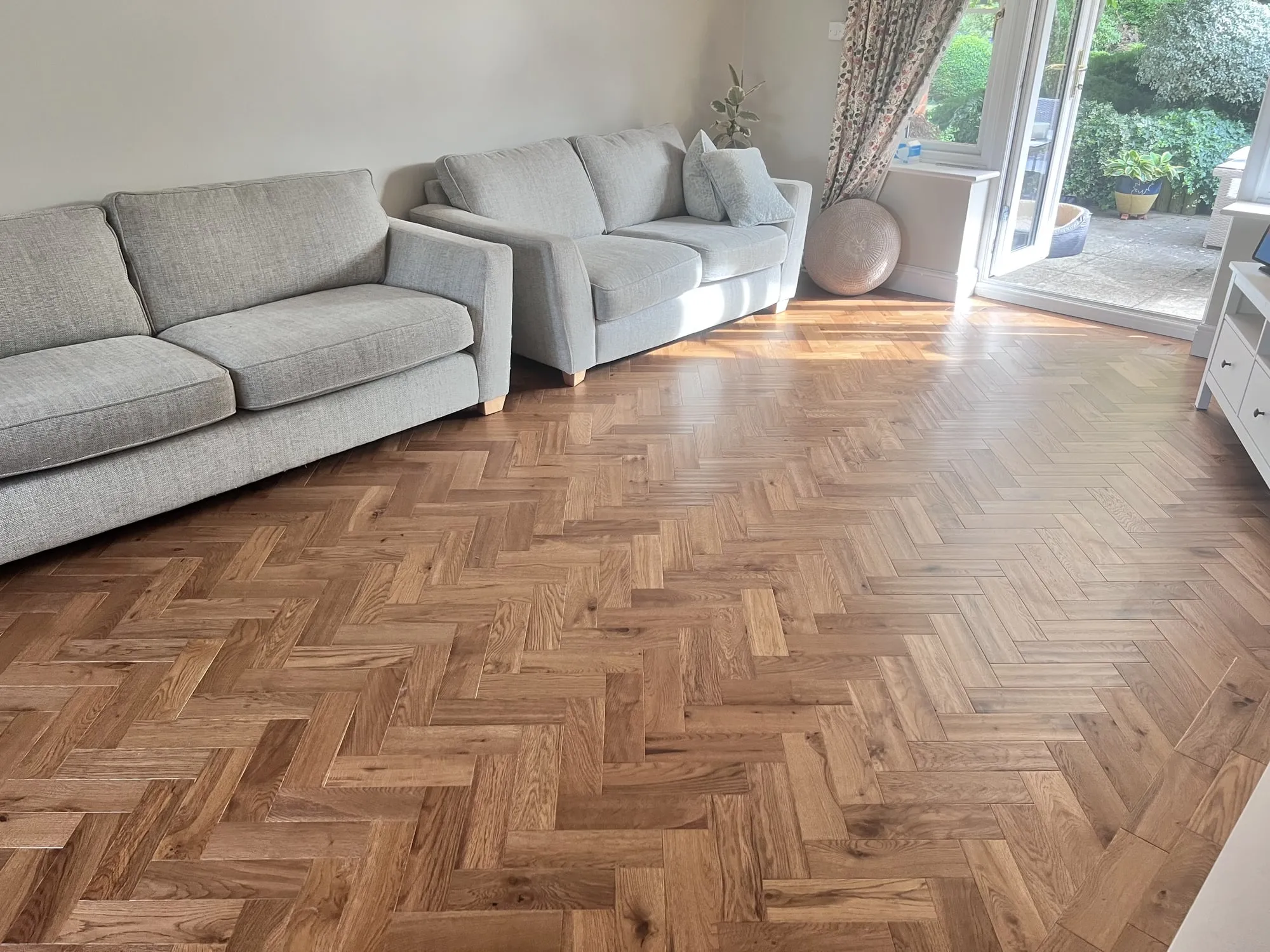 Engineered herringbone parquet with a border in near Faringdon